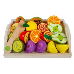 Simulation Kitchen Pretend Toy Wooden Classic Game Montessori Educational For Children Kids Gift Cutting Fruit Vegetable Set 240301