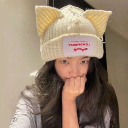 Beanieskull Caps Lover Boy Pig Ear Knit Hat Doublelayer Warm Cat Woolen Cute Fashion Hooded Cap Design Lovely Animals Hiphop Personality