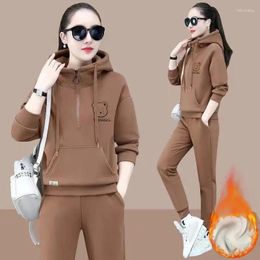 Women's Two Piece Pants Autumn Winter Women Clothing Sets Hoodies 2Pcs Suits Lamb Fleece Thicken Warm Outfits Embroidery Female Casual