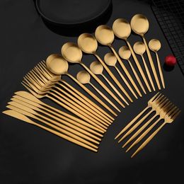 Dinnerware Sets 6 30Pcs Matte Gold Set Stainless Steel Dinner Knife Fork Spoon Cutlery Kitchen Silverware Flatware Tableware309T