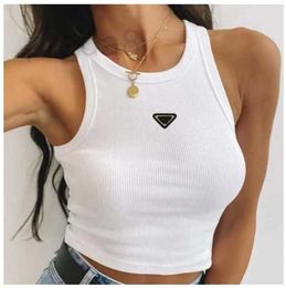 Tanks & Camis Summer White Women T-Shirt Tops Tees Crop Top Embroidery Sexy Shoulder Black Tank Casual Sleeveless Backless Shirts Luxury Solid Color Vest R0XB