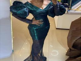 African Plus Size Prom Dresses Lace robe de soire Puff Full Sleeves V Neck Mermaid Evening Dress Illusion Aso Ebi Party Gowns2828784
