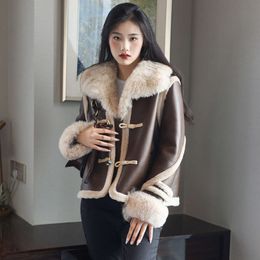 Winter New Integrated Haining Fur Coat Women's Short Polo Collar Lamb Hair 7631