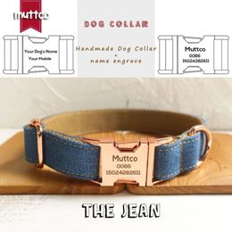 MUTTCO self-design Personalised pet collar THE JEAN handmade collar 5 sizes engraved rose gold buckle dog collar and leash UDC035M2161