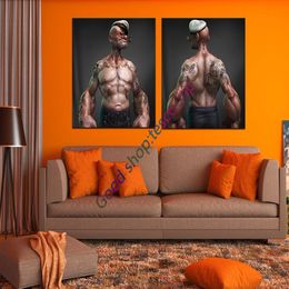 2 Panel Modern Abstract The Smoking rod in its mouth Cool Popeye tattoo Painting On Canvas No Frame321G