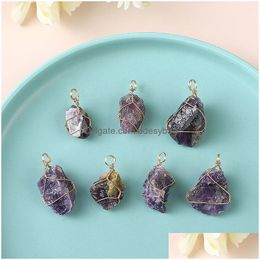 Pendant Necklaces Irregar Natural Purple Crystal Stone Gold Plated Handmade For Women Girl Party Club Jewellery With Chain Drop Delivery Dhb2Y