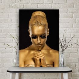 African Golden Woman Poster Wall Art Canvas Painting Abstract Portrait Picture HD Print For Living Room Home Decoration Cuadros231J