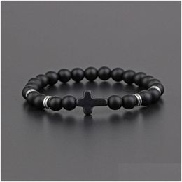 Beaded 8Mm Natural Stone Handmade Beaded Cross Strands Charm Bracelets Party Elastic Jewelry For Men Drop Delivery Jewelry Bracelets Dhz2L