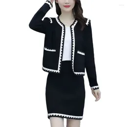 Work Dresses Sets Fat MM Sweater 2024 Autumn Winter Fashion Women Temperament Small Fragrance Suit Short Skirt Two-piece