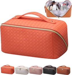 Cosmetic Bags Large Capacity Travel Bag-Pu Leather Makeup Bag With Compartments Waterproof Partition Storage