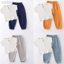 Clothing Sets Clothing Sets Summer Kids Clothes Muslin Linen Cotton Suits Short Sleeve T-shirt Loose Pants Boys Girls Children Spring Outfits ldd240311