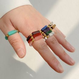 Bohemian 4mm Natural Stone Crystal Beads Rings Amethyst Lapis Lazuli Gemstone Ring Fashion Jewellery