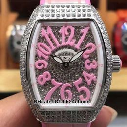 Ladies Collection Vanguard Lady Quartz Womens Watch V32 SC AT Gypsophila Dial Diamond Case Pink Leatehr Rubber Strap232v