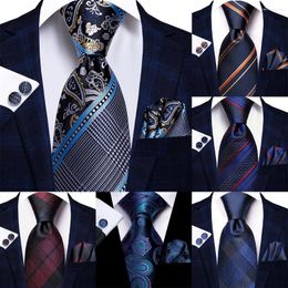 Bow Ties Hi-Tie Designer For Men Blue Striped Elegant Mens Gentlemen Business Necktie Handky Cufflinks