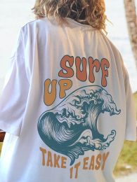 Polos Surf Up Take It Easy Print Female Tshirts Personality Casual Short Sleeve Crewneck Allmath Tee Clothing Soft Trend Womens Tops