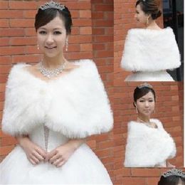 Wraps Jackets In Stock White Faux Fur Wedding Bridal Winter Wrap Shawl Scarf Cold Weather Coat3486 Drop Delivery Party Events Acces Dhko6