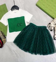 Luxury designer kids Tshirt veil skirt Clothing Sets fashion brand summer childrens treasures and girls cotton twopiece luxury d9505473