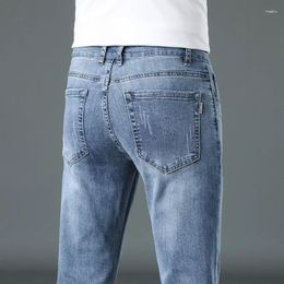 Men's Jeans 2024 Spring And Summer Elastic Fashion Comfortable Mid High Waist Mens Brand Denim Pants Blue Loose Straight Fit