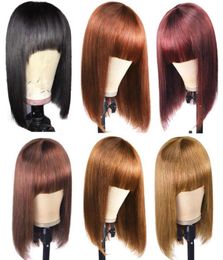 Ombre Colored Straight Short Wig Peruvian Short Bob Wigs with Bangs Indian Human Hair None Lace Wigs Brazilian Human Hair Wigs56744388713