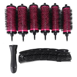 Top Deals 6pcs/set 3 Sizes Detachable Handle Hair Roller Brush with Positioning Clips Aluminium Ceramic Barrel Curler Comb Hairdr 240323