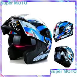 Motorcycle Helmets Safety Modar Up Helmet Dual Lens Fl Face Four Seasons Uni Double Er Moto Casco Drop Delivery Automobiles Motorcycle Ot5R6