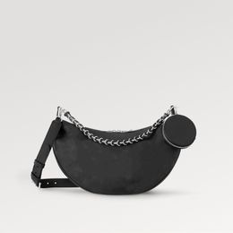 Explosion new Women's Baia MM M22822 half-moon bag Black Perforated Mahina calfskin 1 mix chain leather handle Round coin purse Hollowing out ersatile roomy designer