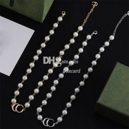 Charming Pearl Pendant Necklaces Delicate Gold Copper Necklaces Double Letter Plated Pendants With Box For Wedding Party