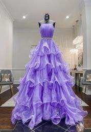 Cascading Ruffles Lilac Prom Dress 2022 Ball Gown Organza Strapless Formal Event Party Gowns Zipper Back Sleeveless Design Quincea9403977