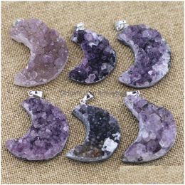 Pendant Necklaces Irregar Natural Crystal Stone Moon Shape For Women Girl Lover Birthday Jewelry Fashion Accessories Drop Delivery Pen Dhay3