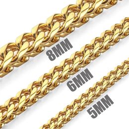 5mm 6mm 8mm Gold Stainless Steel Franco Box Curb Chain Link for Men Women Punk Necklace 18-30 inch with velvet bag306i342N