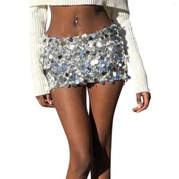 Skirts 2024 Fashion Sequin Low Waist Mini Skirt For Women Summer Sparkle Bodycon Short Night Out Party Clubwear