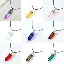 Hexagonal Column Quartz Necklaces Turquoises Pink Crystal Pendent Necklace For Women Chain Natural Stone Choker Jewelry