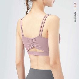 Sexy Folded Fitness Yoga Tank Top Lulu Sports Bra Shockproof Naked Beauty Back Fitness Bra for Women