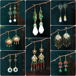 Dangle Earrings Ethnic Chinese Jade Pendant For Women Luxury Traditional Festival Wedding Jewellery Vintage Charm Design Birthday Gifts