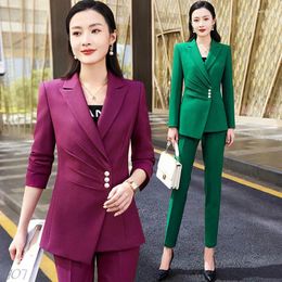 Women's Two Piece Pants Suit Jacket Female Host Formal Wear General Manager Business Casual Attire Capable Temperament Socialite C