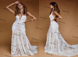 Vintage Crochet Cotton Mermaid Wedding Dresses 2021 Sexy Vneck Backless Country Bohemian Garden Bridal dress vestido de novia4191876