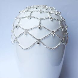 Trend Hollow Rhinestone Multi-layer Headpiece Head Chain Wedding Jewelry for Women Luxury Crystal Forehead Mesh Headband Hat 240301