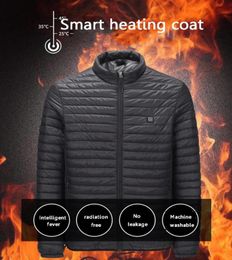 Men039s Trench Coats Infrared USB Heated Down Jacket Men Thermal Outdoor Electric Battery Belly Back Heater Long Sleeves Winter1114805