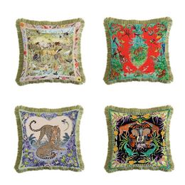 Luxury Leopard Pillow Covers Double-sided Animals Print Tassels Cushion Cover European Style Sofa Decorative Throw Pillow Cases253L