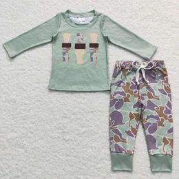 Clothing Sets Wholesale Toddler Kids Green Outfit Sleepwear Baby Boy Long Sleeves Pullover Shirts Children Camo Pocket Pants