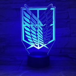 1piece 7 Colors Lamp Anime Attack on Titan Wings of Liberty 3D Light Touch LED Lamp USB or 3AA Batteryoperated Lamp Kids Gift 2010271s