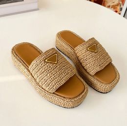 Fabric Black Natural Crochet Beach Flatform Sandals Slippers Woven Bottom Mule Womens Casual Sole Rubber Summer Slide Flip Flo Rtlxt