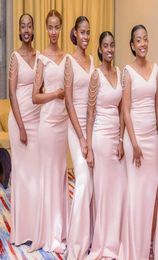 New Arrival Pink Mermaid Bridesmaid Dress Long V Neck Wedding Guest Gown Black Girl Prom Evening Party Gown1515671