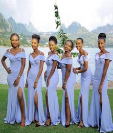 Simple Long African Bridesmaid Dresses Off Shoulder Mermaid Style Front Split Wedding Party Dresses New Maid Of Honour Dress4205469