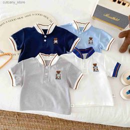 T-shirts 8662 Baby Boys T Shirt 2024 Summer New Short-sleeved Fashion Boys Polo Shirt T-shirt Cartoon Embroidered Tops L240311