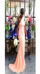 Peach Sexy Mermaid Bridesmaid Dresses for African Black Girl One Shoulder Long Satin Wedding Party Dress 2022 Women Formal Prom Go2096931