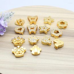 Charms 10PC/lot 10MM Rhinestones Gold Color Heart Star Butterfly Crown Slide Charm For DIY Bracelet Wristband Jewelrys Making