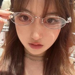 Sunglasses Retro Small Oval Eyeglasses Women Girls Metal Frames Shades Eyewear With Rhinestone Anti Blue Light Reading Glasses Eyewears