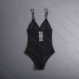 Black Lace Romper Textile Fashion Long Sleeve Jumpsuits Sexy Hollow Mesh High Waist Bodysuit for Women251u