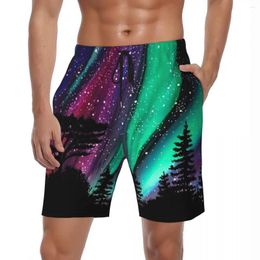 Men's Shorts Male Board Winter Night Sky Hawaii Beach Trunks Northern Lights Breathable Sports Plus Size Short Pants